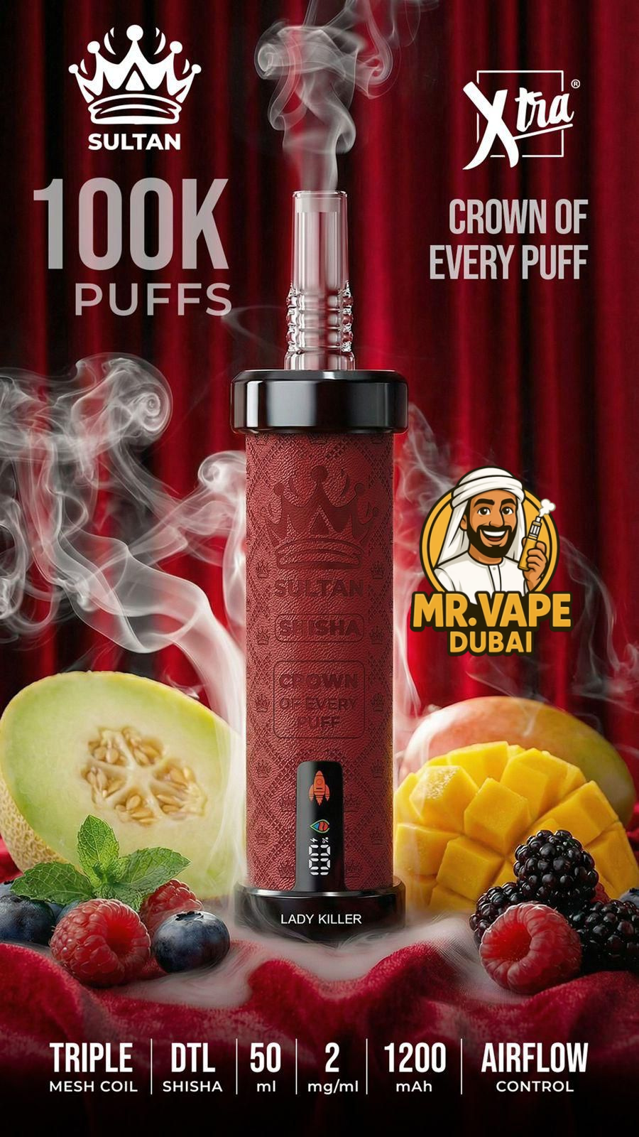 Xtra Sultan Shisha 100,000 Puffs Vape Mr Vape Dubai