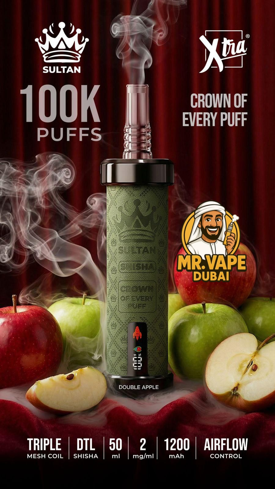 Xtra Sultan Shisha 100,000 Puffs Vape Mr Vape Dubai