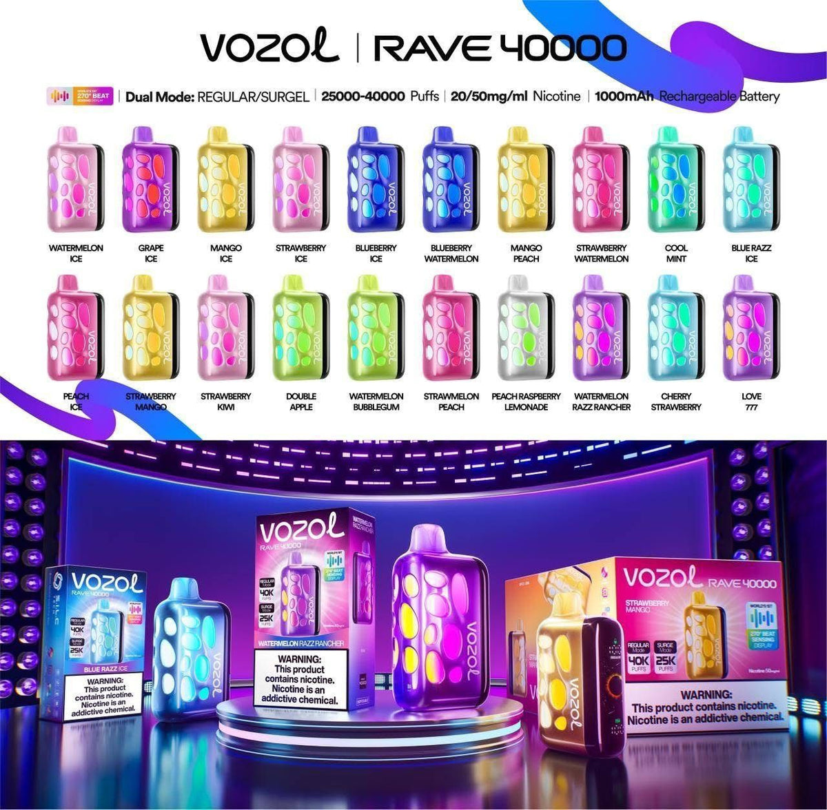 VOZOL RAVE 40000 Puffs Disposable Vape In Dubai