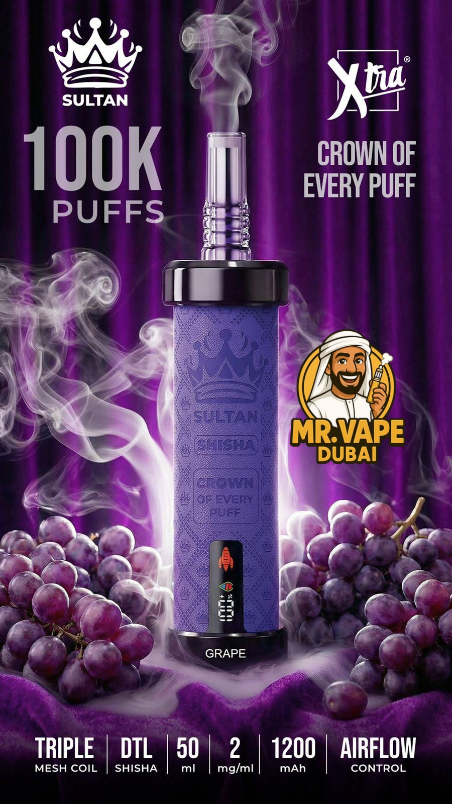 Xtra Sultan Shisha 100,000 Puffs Vape  Mr Vape Dubai