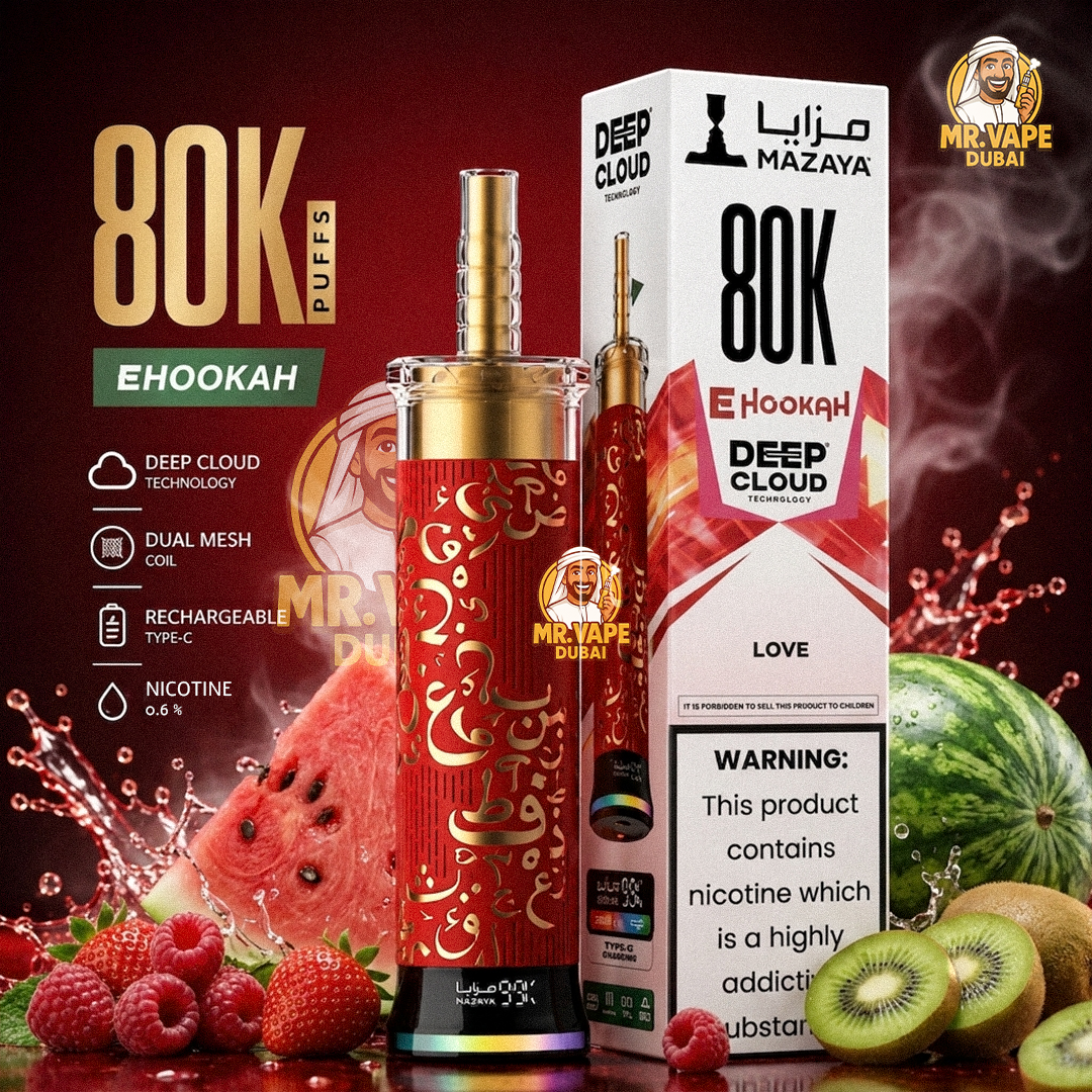 Mazaya Deep Cloud 80K Puffs E-Hookah with 30ml e-liquid, 1300mAh rechargeable battery, mesh coil and adjustable airflow UAE