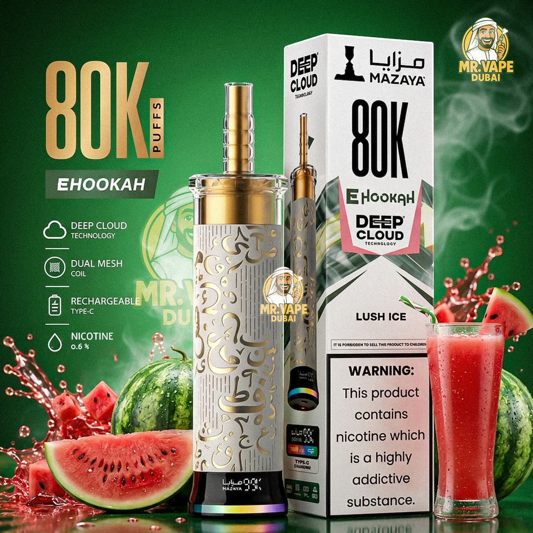 Mazaya Deep Cloud 80K Puffs E-Hookah with 30ml e-liquid, 1300mAh rechargeable battery, mesh coil and adjustable airflow UAE